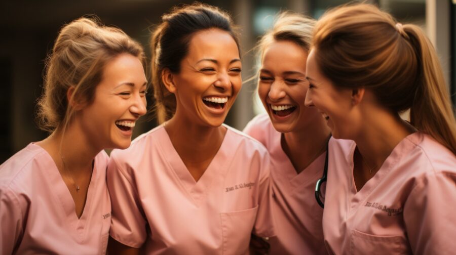 Certified Nursing Assistants laughing while working on a travel assignment